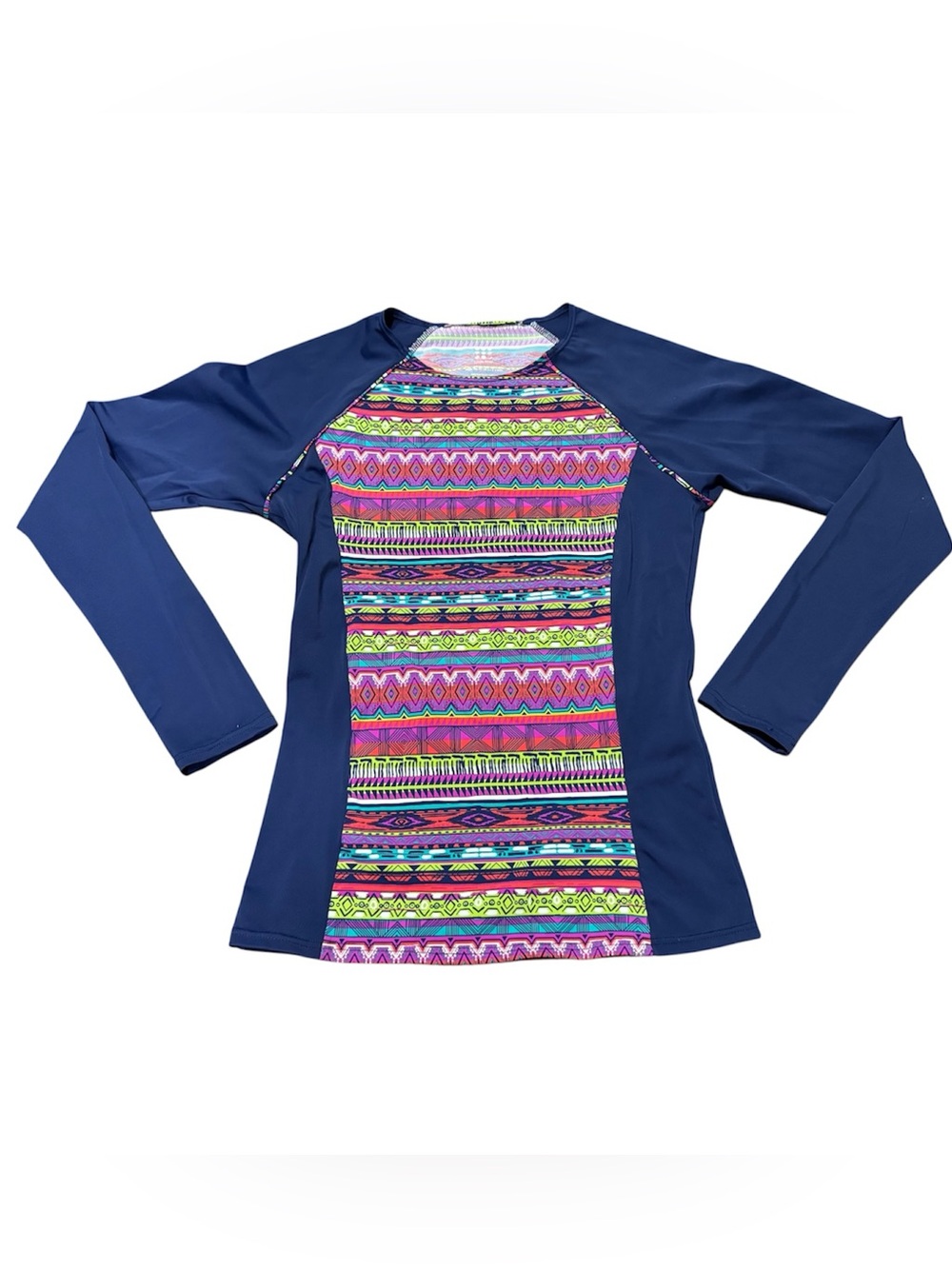 Title 9 Navy Blue Multicolor Long Sleeve Rash Guard Swim Top Size Small - Picture 7 of 7